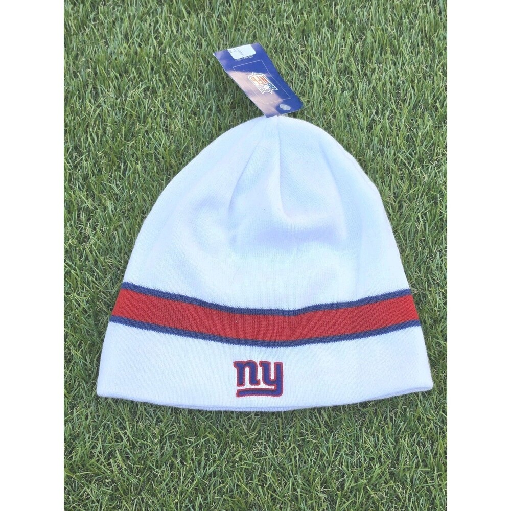 Y2K Reebok NY Giants Knit Winter Hat Beanie Adult NFL White Cuffless NWT NOS